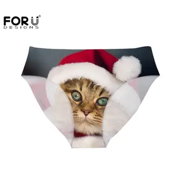 

FORUDESIGNS Cute Girls Panties Kawaii Christmas Kittens Pattern Seamless Brifes For Women Comfort Female Underwear Medium Waist