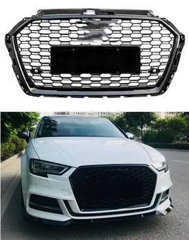 

For RS3 Style Front Sport Hex Mesh Honeycomb Hood Grill Gloss Black for A3 S3 A3/S3 8V 2017-2019 car accessories