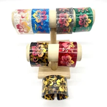 Newest 7 Colors Fashion Acrylic Plastic With Plumeria Hibiscus Flowers Surrounded Cuff Bangle Bracelet Hot Sell Style