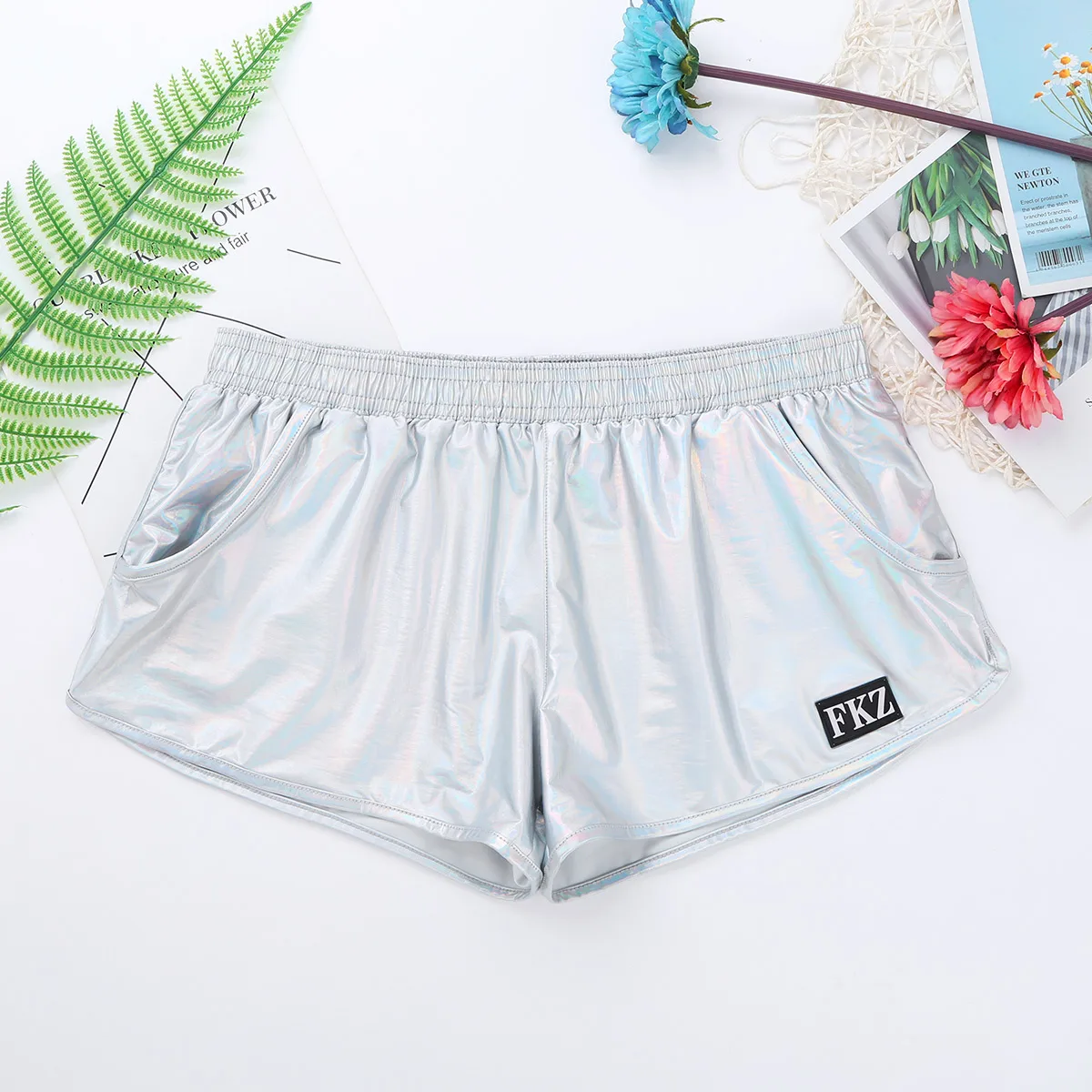 Mens Holographic Shiny Metallic Boxer Briefs Casual Loose Lounge Shorts Underwear Fashion Swim Trunks Bikini Swimwear 5