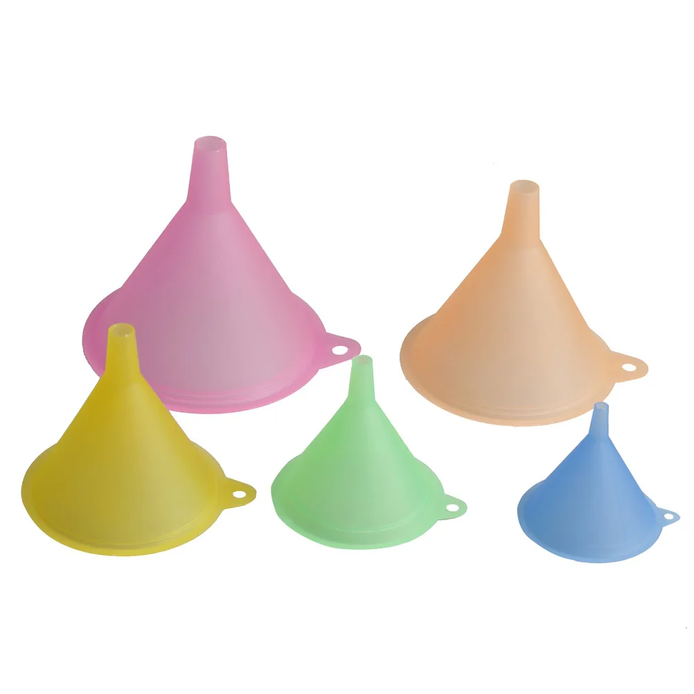 

5pcs 5 Size Liquid Oil Funnel Variety Kit Colorful Plastic Funnel Small Medium Large Variety Liquid Oil Kitchen Lab Supplies