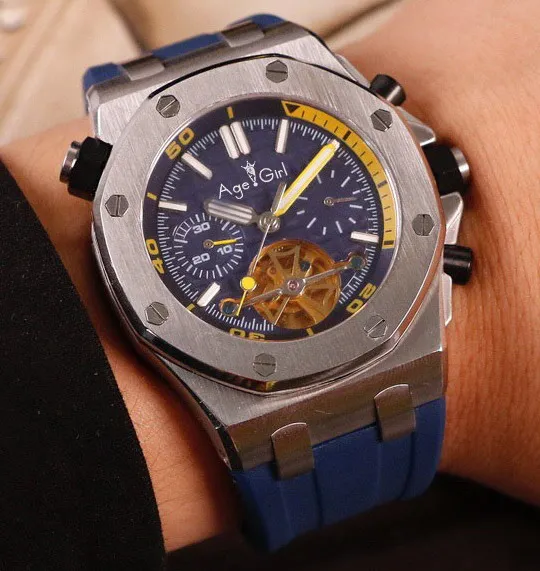 

Luxury Brand Tourbillion Watches Men Automatic Mechanical Watch Sapphire Fashion Men Wristwatch Genuine Black Blue Rubber AAA+