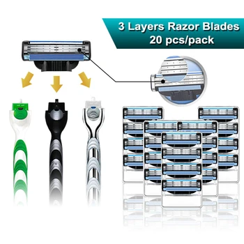 

Men's Shaving Razor Blades Fit Gillette Mach 3 Turbo Sensitive 3 Layers Cassettes Manual Razor Replaceable Heads 20pcs/pack