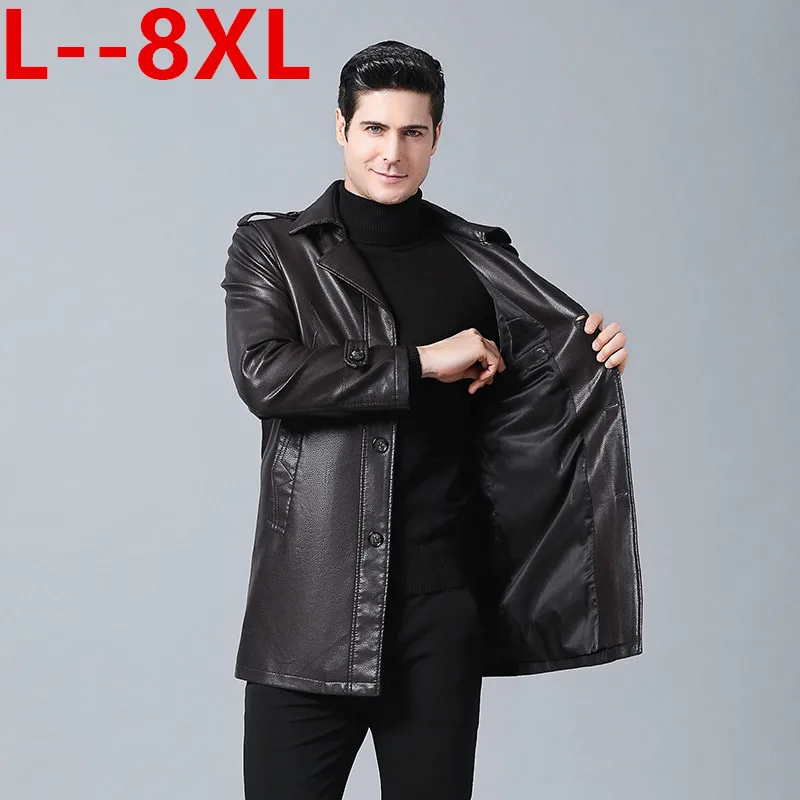 Мужская кожаная куртка 8XL 6XL 5XL 4X Новинка Осень и зима 2019 красивое приталенное