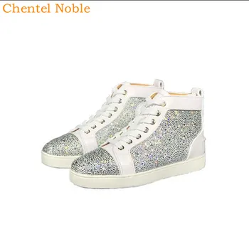 

Brand Chentel Noble Crystal Men Vulcanized Shoes Men Casual Shoes 2019 Studded Flat Ankle Fashion Sneakers Male Shoe Two Style