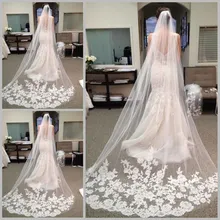 Горячая Распродажа, 3 м, 5 м, однослойная кружевная кромка, белая и слоновая кость, свадебная фата, Длинная фата для невесты, дешевые свадебные аксессуары, Veu