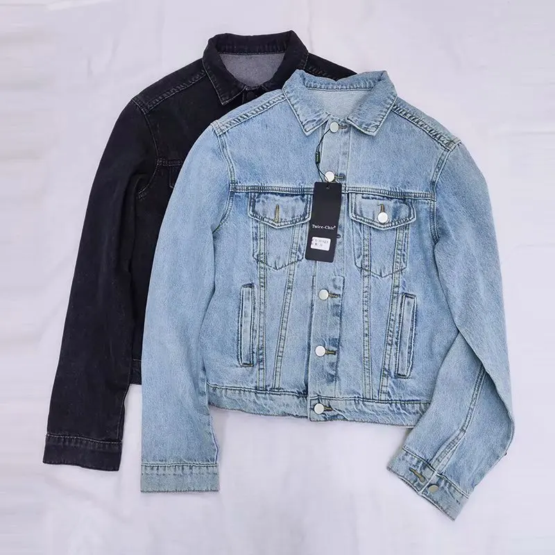 

Summer New Style Europe And America WOMEN'S Dress-Style Washing Loose-Fit Fold-down Collar Single Breasted Jeans Coat W1938