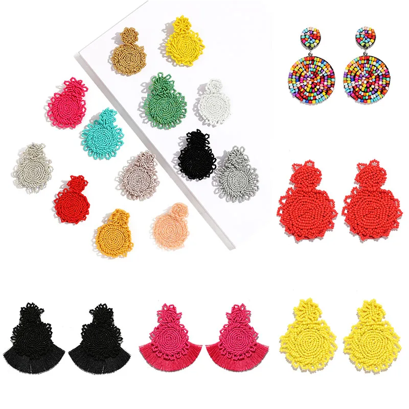 Висячие серьги с бисером и кисточками для женщин богемные Эффектные подвески