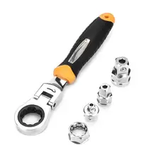 Adjustable Ratchet Wrench with 5pcs RTW-5 Rotate 180 Degrees Ratchet Wrench 1/4" 3/8" 1/2" CR-V for Auto Repair Construction