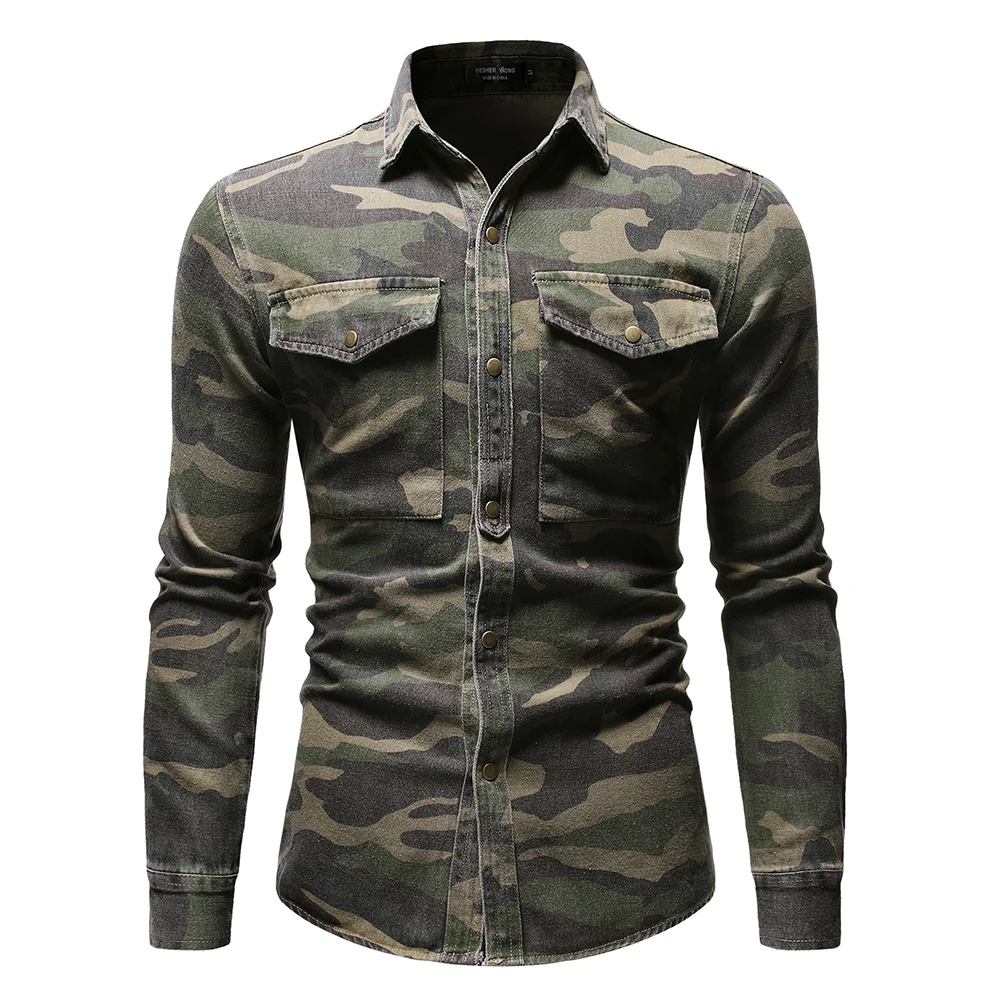 exterior manga longa militar verde camuflagem denim