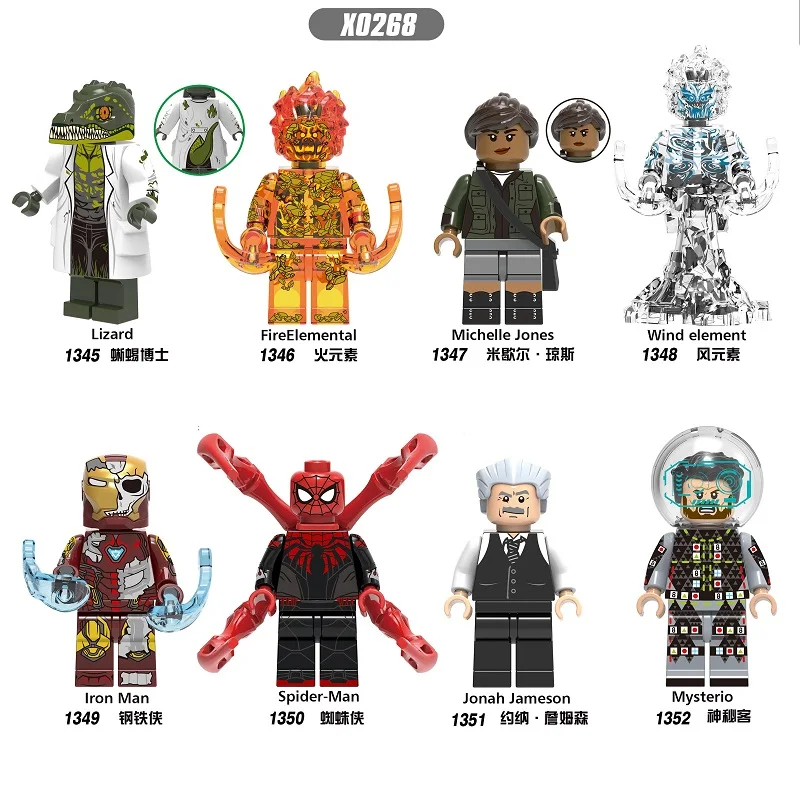 

Single Sale Building Block Plastic Super Heroes Michelle Jones Lizard Jonah Mysterio Wind Fire Element For Kid Toy X0268