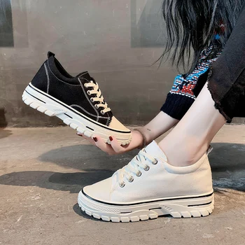 

Women Tooling Leisure Platform Breathable Shoes Fashion Color Stripe Ladies Casual Sneakers Retro Solid Color Footwear W31-29