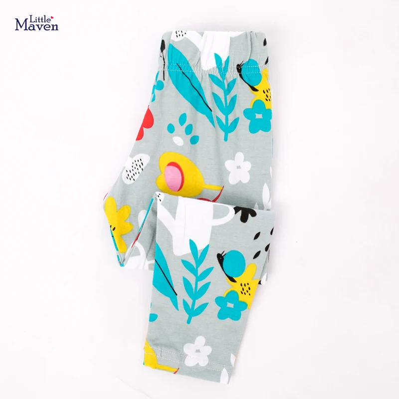 

Little Maven New Spring Autumn Children Cute Gray Floral Printed Basic Quality Cotton Knitted Girls Casual Pants