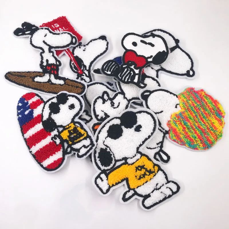 

Cute fashion cartoon dog Student embroidered Plush patch Dog embroidery patch large size Cowboy jacket with holes DIY decoration