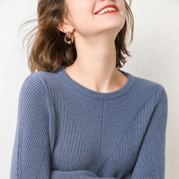 

New Cashmere Women's Round Neck Fashion Long Sleeve Sweater In Autumn Elegant and Granceful Sweater Feminine Pullover Style