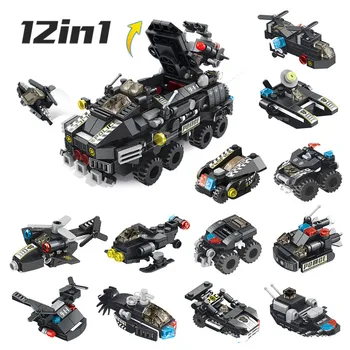 

572pcs City Police Station Car Building Blocks 12 IN 1 SWAT Team Truck House Blocks Technic Diy Toy for Boys Children