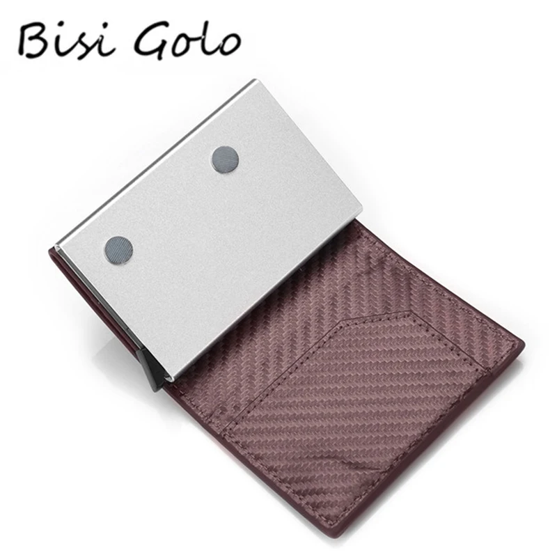 BISI GORO Carbon Fiber Smart Wallet Magnetic Single Box Crazy Horse Leather Men Automatic Aluminum Card Holder RFID Mini Purse | Багаж и
