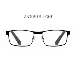 Sleek Stainless Steel Men's Business Reading Glasses (M Black Anti Blue)