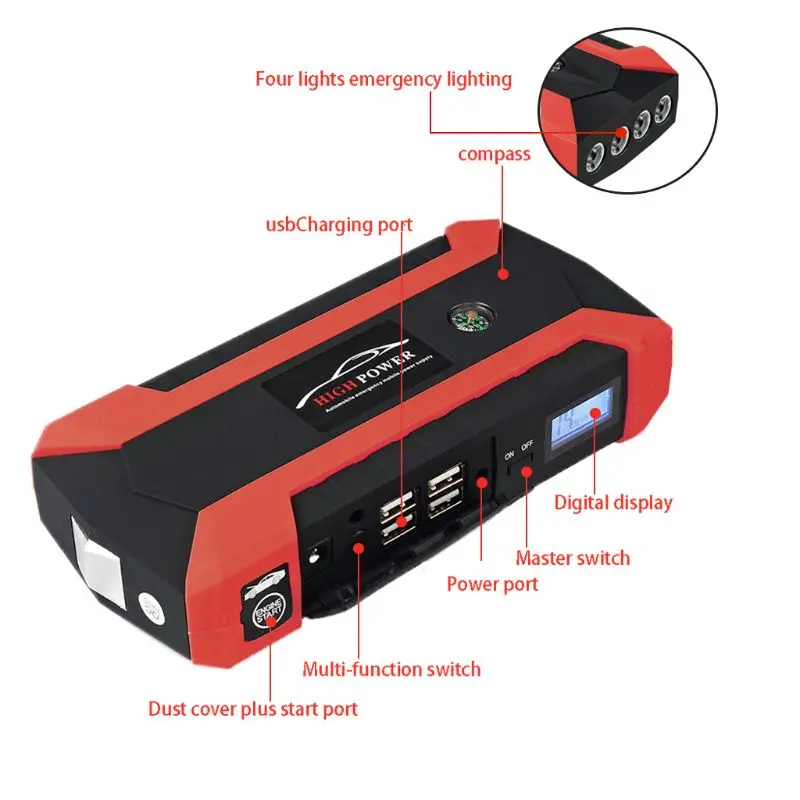 89800 мАч 4 USB портативный автомобильный пусковой блок зарядное устройство аккумулятор внешний аккумулятор