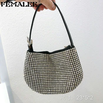 

Women Rhinestone 2020 New Luxury Evening Party Diamond Handbag Solid Ins GIrl Handle Cluth Bag Shining Tote Bucket Bag Sac Mujer