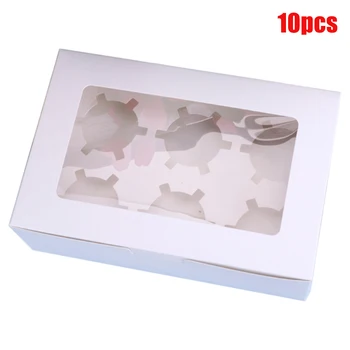 

10pcs Gift Case Paperboard Container Wedding Party Cupcake Box Muffin Birthday Dessert 2 4 6 Holes Storage Bakery Clear Window