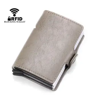 

Double Aluminum Wallet Card Holder Men Wallets RFID Male Vintage Black Short Purse Small Leather Slim Wallets Mini Wallets