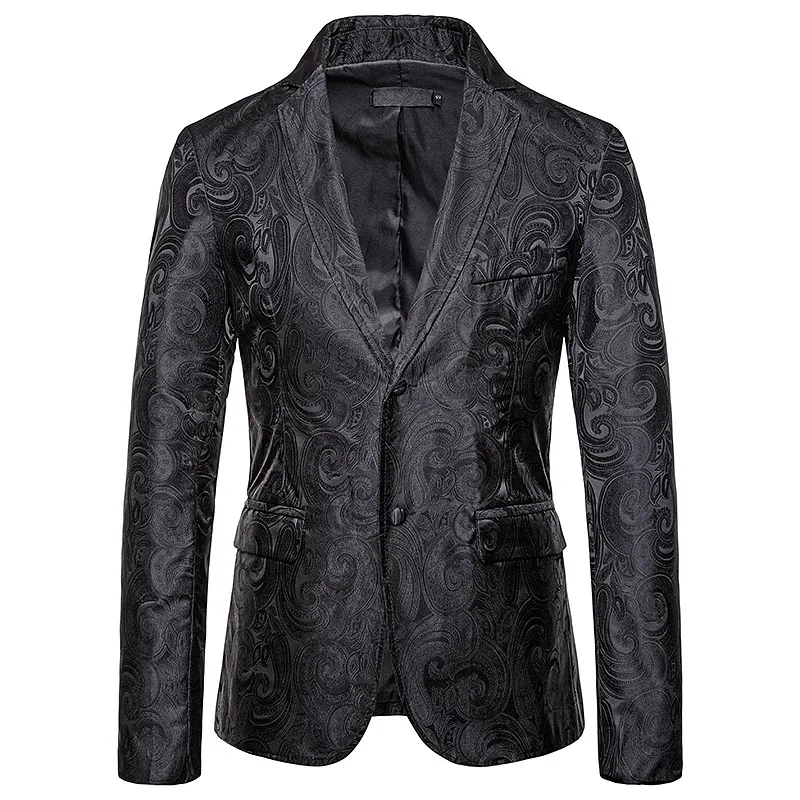 MarKyi модный блейзер с цветочным принтом slim fit man eu Размер 2xl китайские блейзеры для мужчин - Цвет: Черный