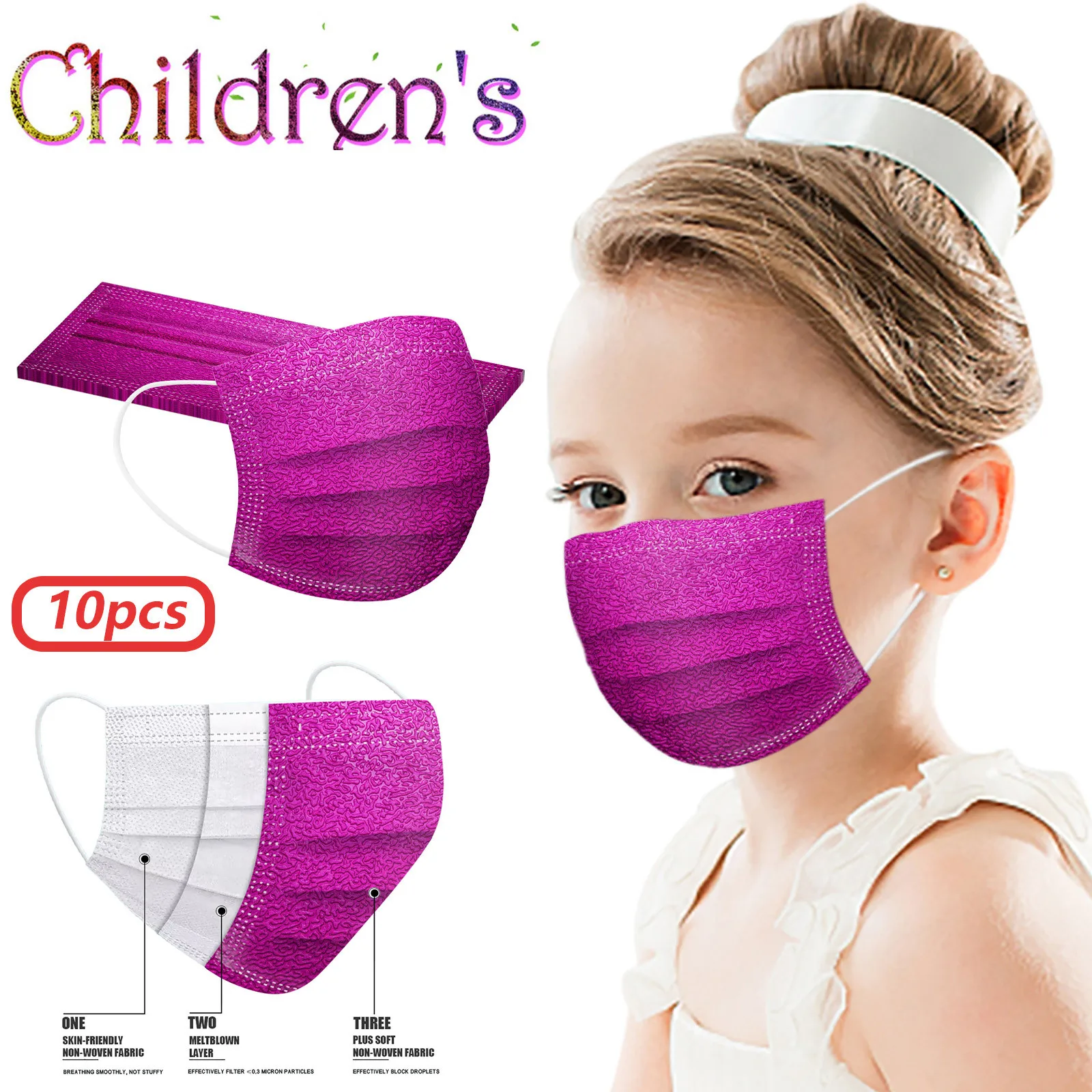 10pcs 4-12 Children's Mask Solid Color Disposable Masks 3-ply Kids Face Realistic Mascara Boy Child Halloween Cosplay | Тематическая