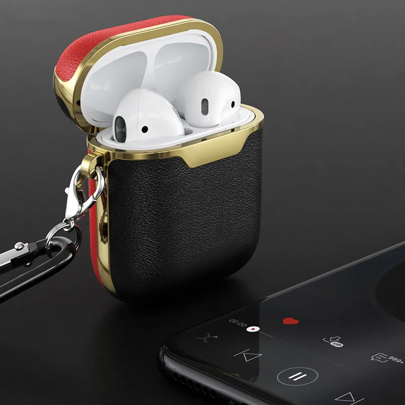 Кожаный чехол для беспроводных наушников Airpods чехол s Для Air Pods Bluetooth Earpods чехол для наушников Защитный чехол - Color: Red Black
