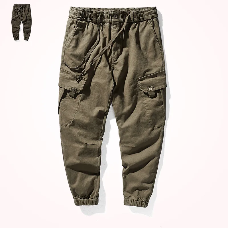 

Новинка Осень-зима тяжелые плотные Тканые штаны для инструментов мужские модные эластичные свободные потертые повседневные спортивные брюки со старыми карманами