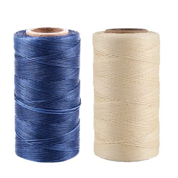 

2x 260M 150D 1MM Leather Sewing Waxed Wax Thread Hand Needle Cord Craft DIY New Color:Cream-Coloured & Dark Blue