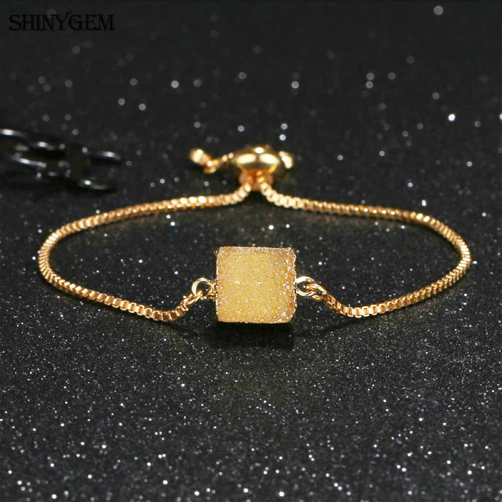 ShinyGem 12 мм натуральные квадратные бриллиантовые браслеты регулируемый браслет