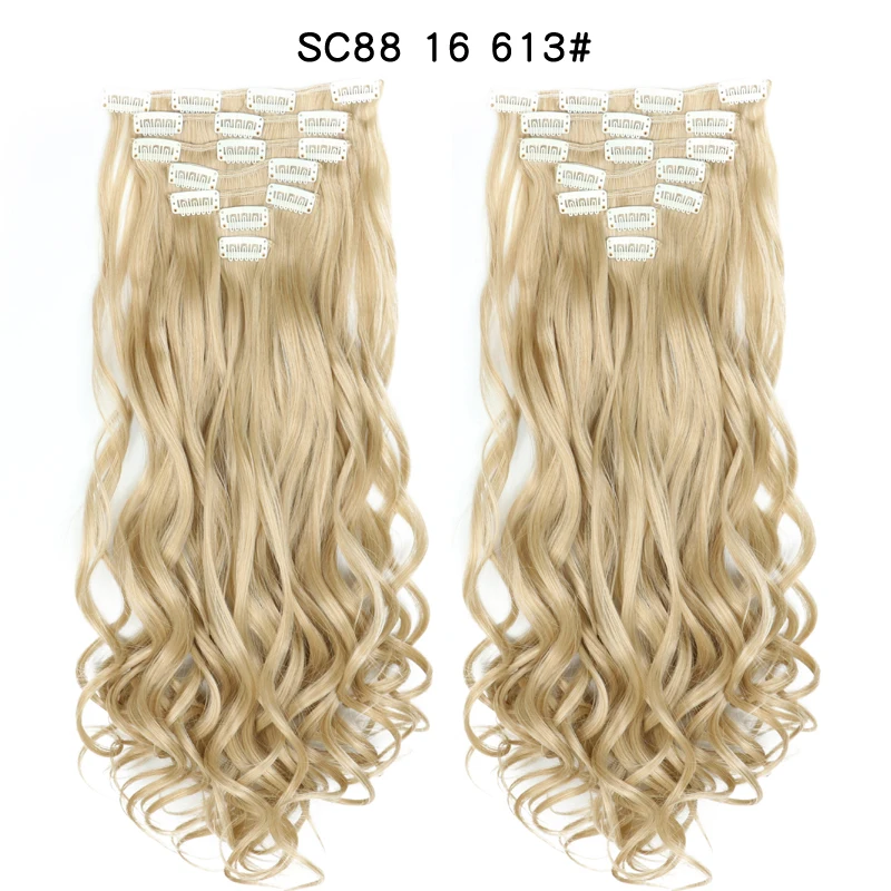 MERISI HAIR 22 Synthetic Deep Wave Hair Heat Resistant Light Brown Gray Blond Women Hair Extension Set Clip In Ombre Hair - Color: SC88 16 613