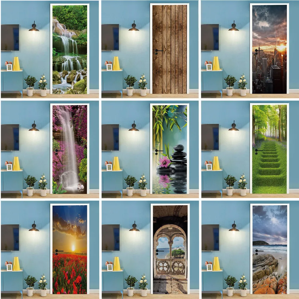 Self Adhesive Door Stickers 3d Wallpaper Vinyl Removable Waterproof Wall Murals For Interior