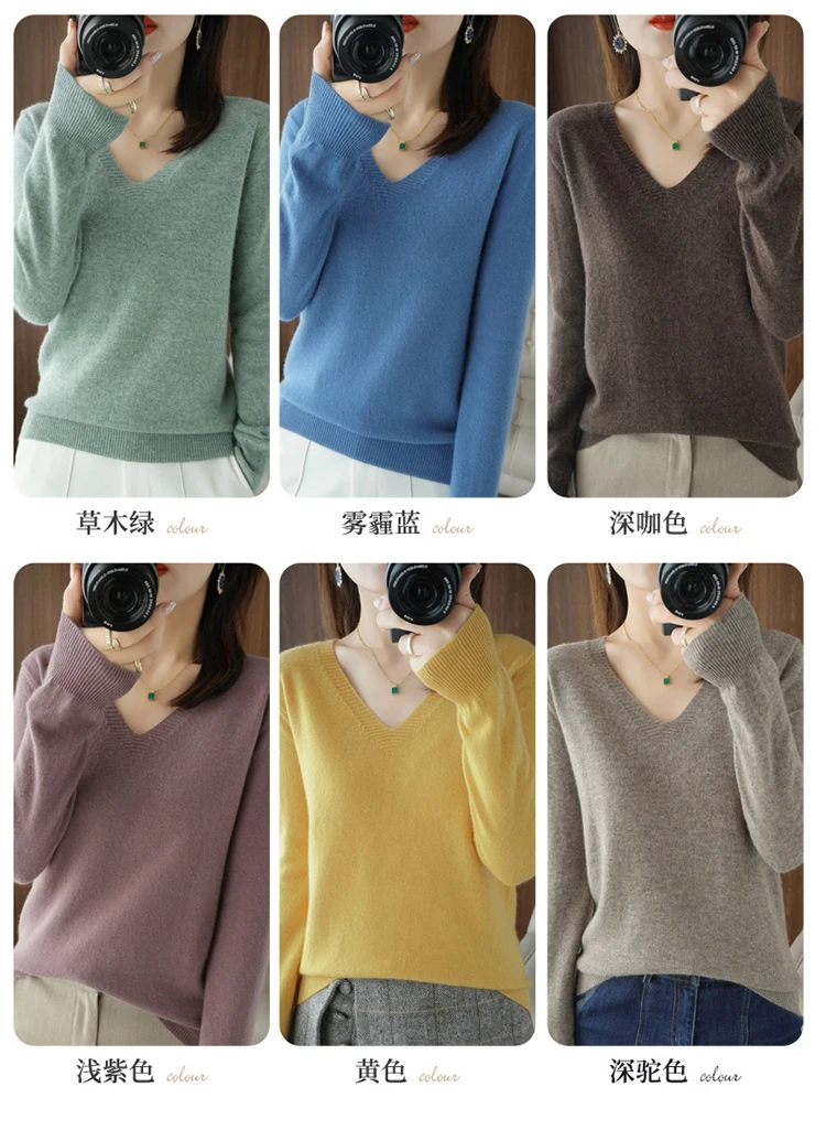 Autumn Winter New Cashmere Sweater Women Keep Warm V-neck Pullovers Knitting Sweater Fashion Korean Long Sleeve Loose Tops