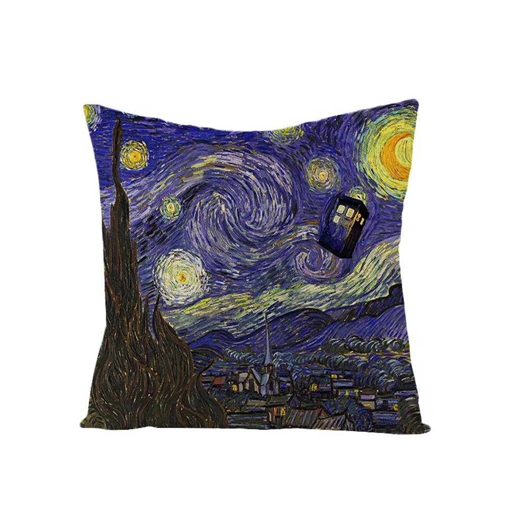 Наволочка Tardis Dr Doctor Who Police Box Van Gogh Starry Ночная Подушка Обложка 45x45 см (с одной