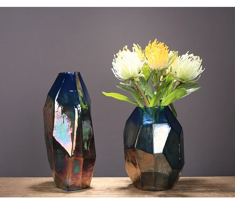 Large modern simple magic colorful meteorite geometry thickened glass vase model flower arrangement flower home soft decoration