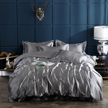 

2020 New 100% pure satin silk solid color bedding set Home Textile King size bed set duvet cover flat sheet pillowcases