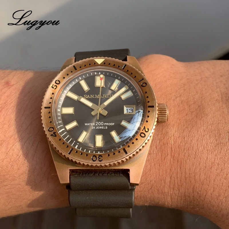 Lugyou San Martin 62Mas Diver механические Автоматические NH35 мужские часы бронзовые CUSN8 вращающийся ободок солнцезащитный циферблат резиновое сапфировое стекло