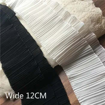 

12CM Wide Double Layers Pleated Chiffon Lace fabric Ruffle Lace Trim Ribbon Collar Applique DIY For Garment Dress Fringe Decor