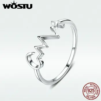 

WOSTU 100% Real 925 Sterling Silver Geometric Wedding Rings Stackable Finger Rings For Women Fashion Jewelry Gift BKR553