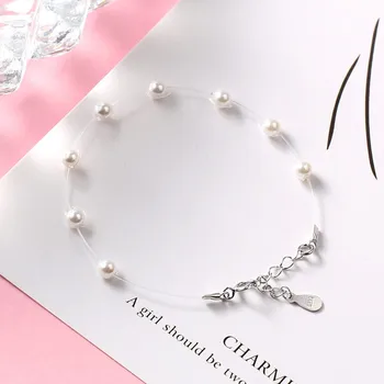 

S925 Sterling Silvery All-sky Star Pearl Bracelet Slender Fishing Line Handwork Jewelry Sweet Girlfriend Z6231