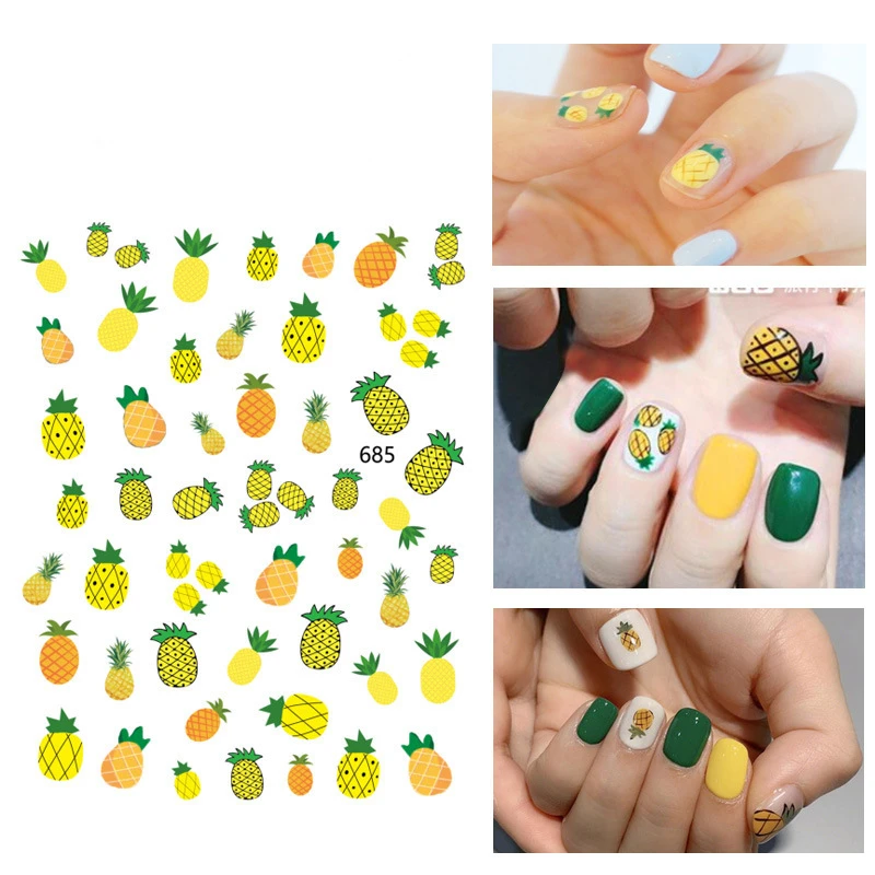 Nusx 1 Sheet Cactus Avocado Flower Fruit Paper Nail Sticker DIY Applique Manicure Sticker Decor Pattern 3
