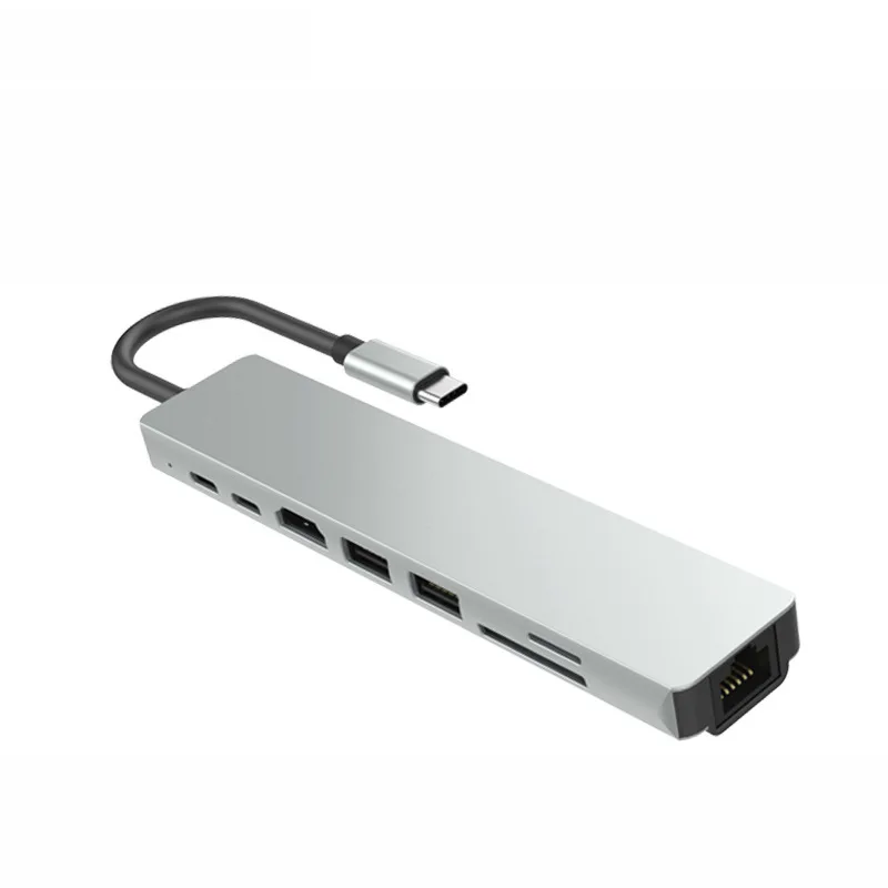 

8 in 1 USB-C Hub Type-C Multiport Adapter Gigabit Port Card Reader 4K HDMI for Laptop