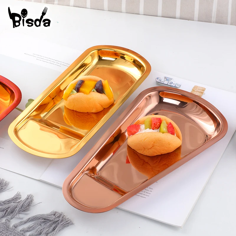 

2Pcs Snack Plates Set Gold Bread Nut Dinnerware Mixing Fruit Candy Dessert Dish Towel Napkin Tray Rectangle Fan-shaped Plate