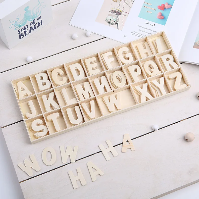 130PCS Early Education Color/Log Color Alphanumeric Wood Chip Educational Toys Learning English Alphabet DIY Wood Chip Kids Toys 4