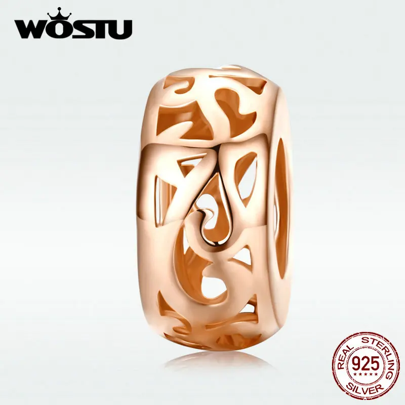 

WOSTU 925 Sterling Silver Grass Pattern Spacer Charms Rose Gold Beads Fit Original Bracelets Pendant Fashion Jewelry BKC716-C