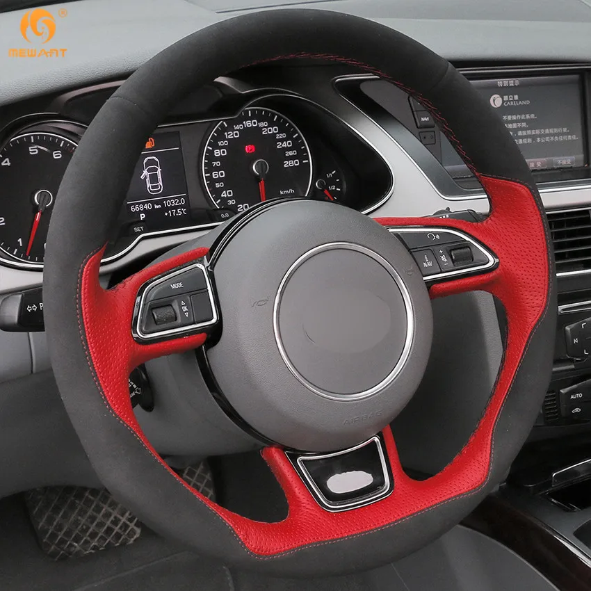 MEWANT черный замшевый красный кожаный чехол рулевого колеса автомобиля для Audi A1 A3 A5