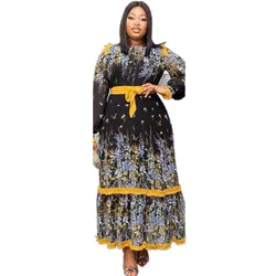 Dashiki African Dresses For Women Floral Chiffon Loose Robe Long Sleeve Maxi Dresses African Clothing Autumn New Vestidos 2021