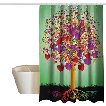 

Tree of Life Tropical Shower Curtain for Bathroom Colorful Magic Love Valentines Tree Blossomed Heart Round Leaves and Roots